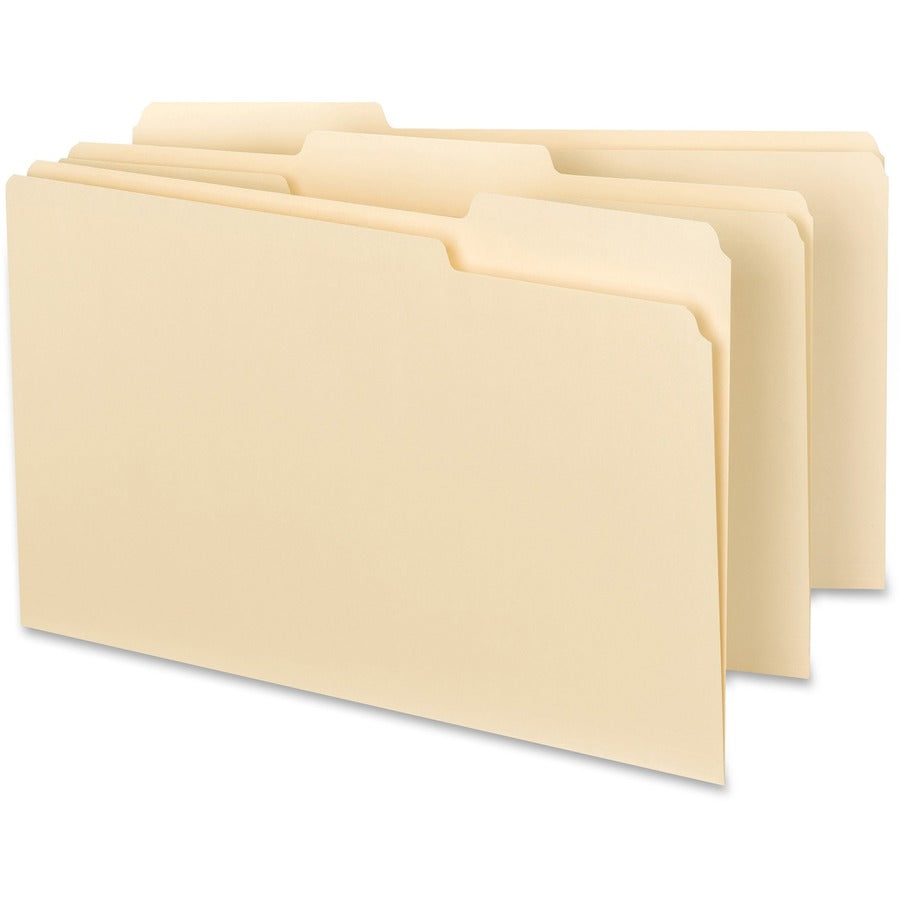 Business Source 1/3 Tab Cut Legal Recycled Top Tab File Folder - 8 1/2" x 14" - Top Tab Location - Assorted Tab Position - 11 pt. - 1 Plys - Manila - 10% Recycled - 100 / Box