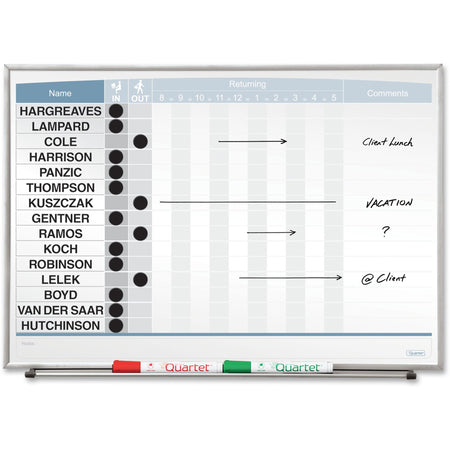 Quartet Matrix 15-employee In/Out Board - 16" Board Height x 23" Board Width - White Natural Cork Surface - Magnetic, Durable - Silver Frame - 1 Each