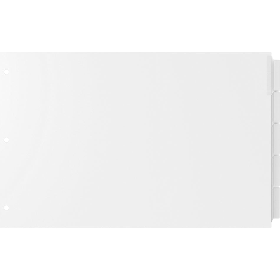 EasyFit Insertable 5-Tab Index Dividers - 5 x Divider(s) - 5 Tab(s)/Set - 11" Divider Width x 17" Divider Length - Ledger - 3 Hole Punched - White Divider - Clear Tab(s) - 30% Recycled - Reinforced Edges, Punched - 5 / Set
