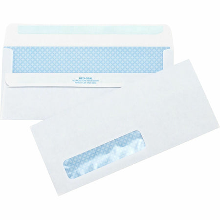 Business Source No.10 Standard Window Invoice Envelopes - Single Window - 9 1/2" Width x 4 1/2" Length - 24 lb - Self-sealing - White - Poly - 500 / Box