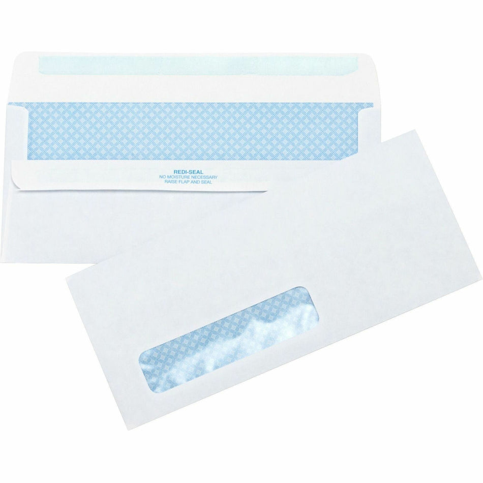 Business Source No.10 Standard Window Invoice Envelopes - Single Window - 9 1/2" Width x 4 1/2" Length - 24 lb - Self-sealing - White - Poly - 500 / Box