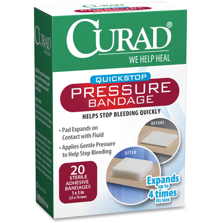 Curad Pressure Adhesive Bandage - 1" Width x 2.75" Length - Green - 100 / Box