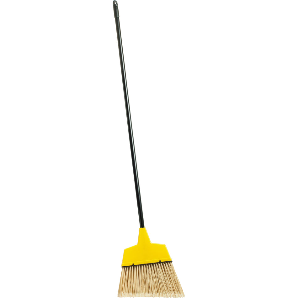 Genuine Joe Angle Broom - Polyvinyl Chloride (PVC) Bristle - 47" Handle Length - 54.5" Overall Length - Steel Handle - 1 Each - Yellow