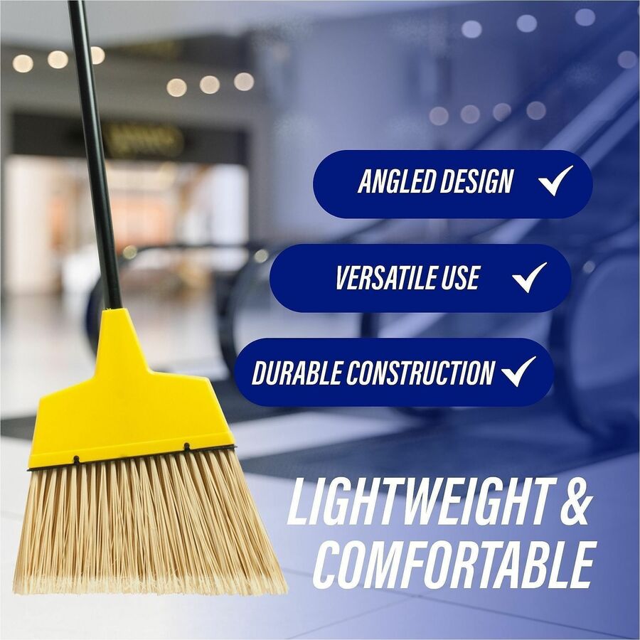 Genuine Joe Angle Broom - Polyvinyl Chloride (PVC) Bristle - 47" Handle Length - 54.5" Overall Length - Steel Handle - 1 Each - Yellow