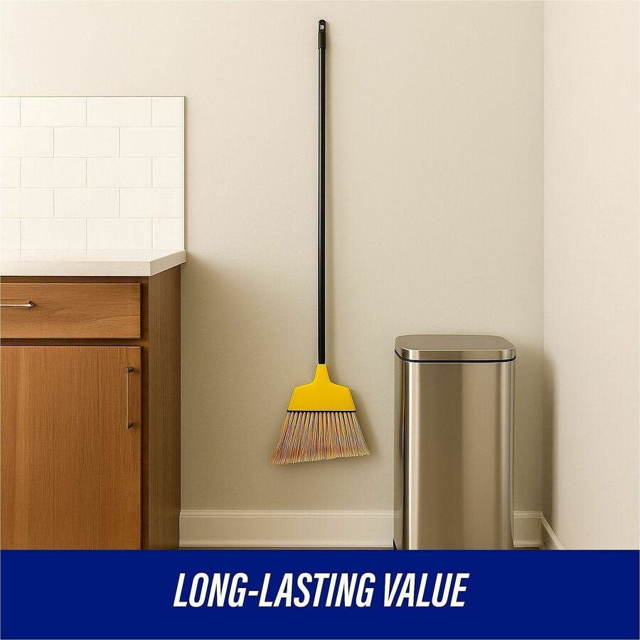 Genuine Joe Angle Broom - Polyvinyl Chloride (PVC) Bristle - 47" Handle Length - 54.5" Overall Length - Steel Handle - 1 Each - Yellow