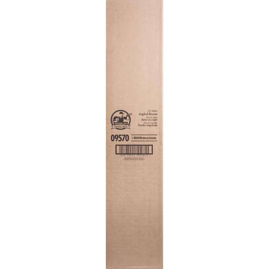 Genuine Joe Angle Broom - Polyvinyl Chloride (PVC) Bristle - 47" Handle Length - 54.5" Overall Length - Steel Handle - 1 Each - Yellow