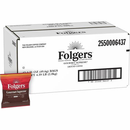 Folgers® Fraction Pack Gourmet Supreme Coffee - Regular - Dark/Bold - 1.8 oz Per Bag - Fraction Pack - 42 / Carton