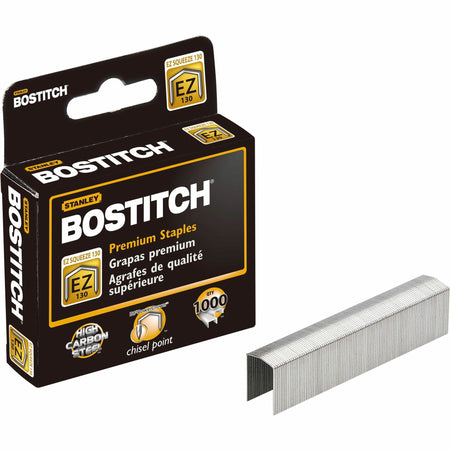 Bostitch EZ Squeeze 130 Premium Staples - 13/16" Leg - 1/2" Crown - Holds 130 Sheet(s) - for Paper - Chisel Point - Steel Gray - High Carbon Steel - 2.4" Height x 2.9" Width x 0.8" Length - 210 Per Strip - 1000 / Box
