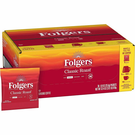 Folgers® Fraction Pack Classic Roast Coffee - Regular - Medium - 0.9 oz - Fraction Pack - 36 / Carton