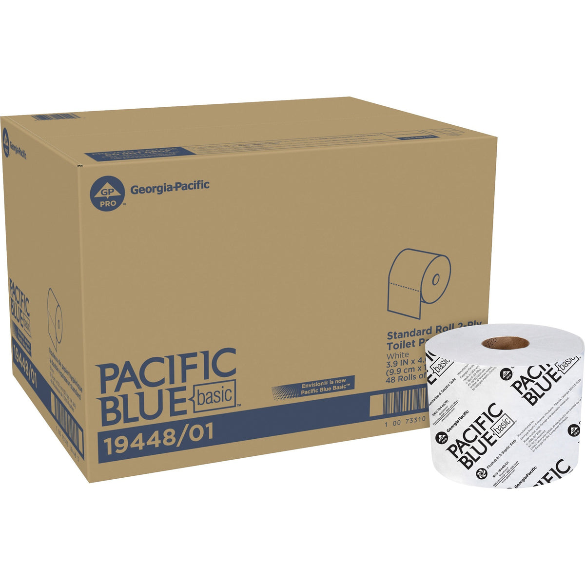 Pacific Blue Basic Standard Roll Toilet Paper - 3.95" Width x 4.05" Length - 1000 Sheets/Roll - White - 48 / Carton