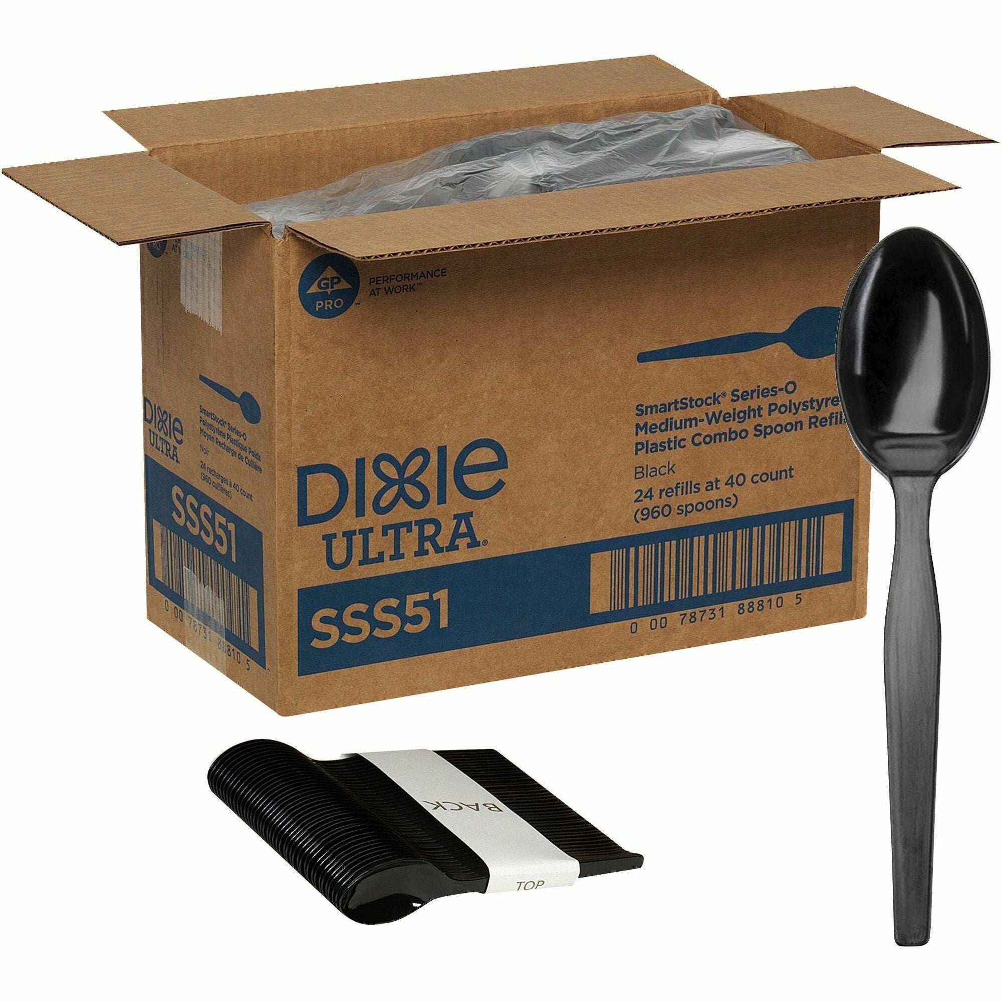 GP Pro Dixie Ultra Smartstock Series-O Medium-weight Combo Spoon Refill - Spoon - 1 x Spoon - Black - 40/Pack - 24 / Carton
