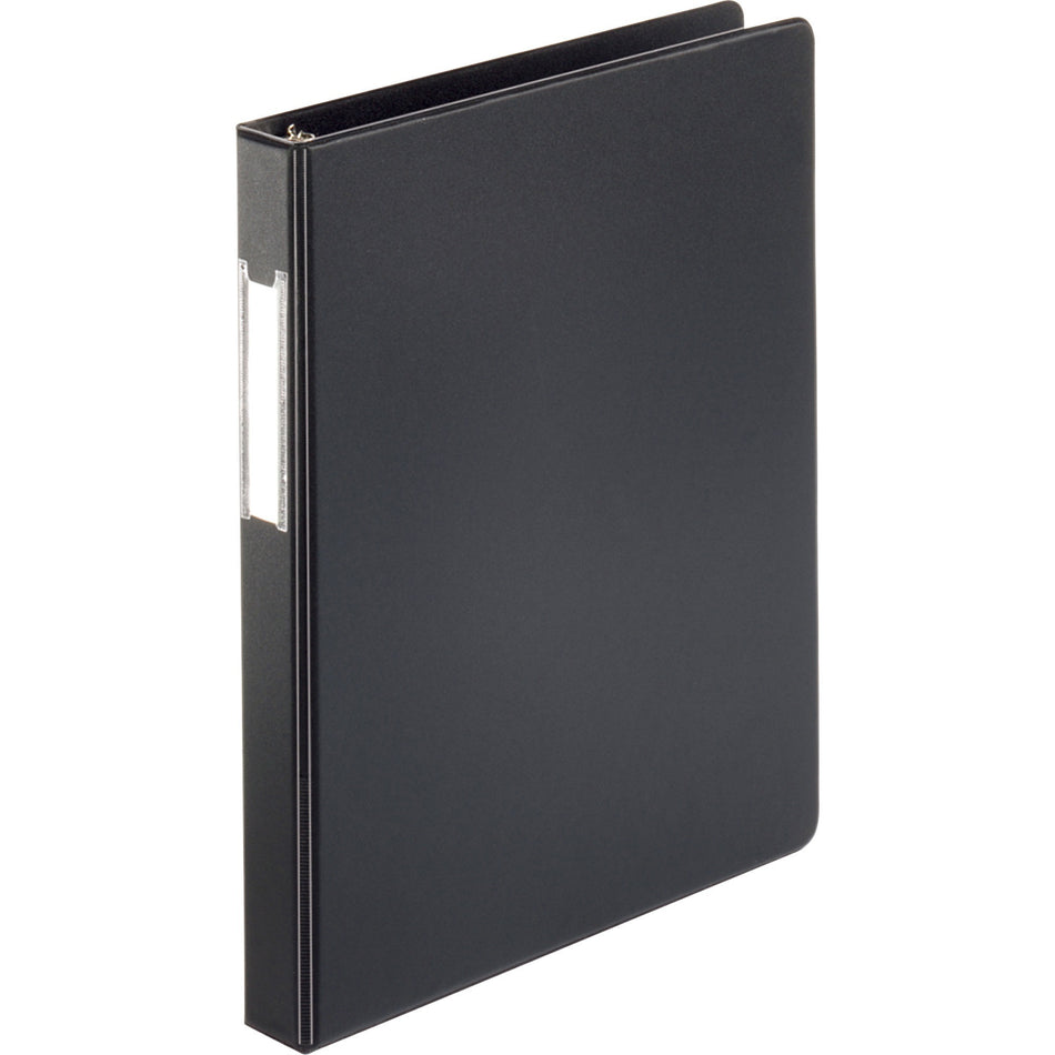 Business Source Basic Round Ring Binder w/Label Holder - 1" Binder Capacity - Letter - 8 1/2" x 11" Sheet Size - 3 Ring(s) - Fastener(s): Round Ring - Vinyl - Black - Recycled - Open and Closed Triggers, Label Holder - 1 Each