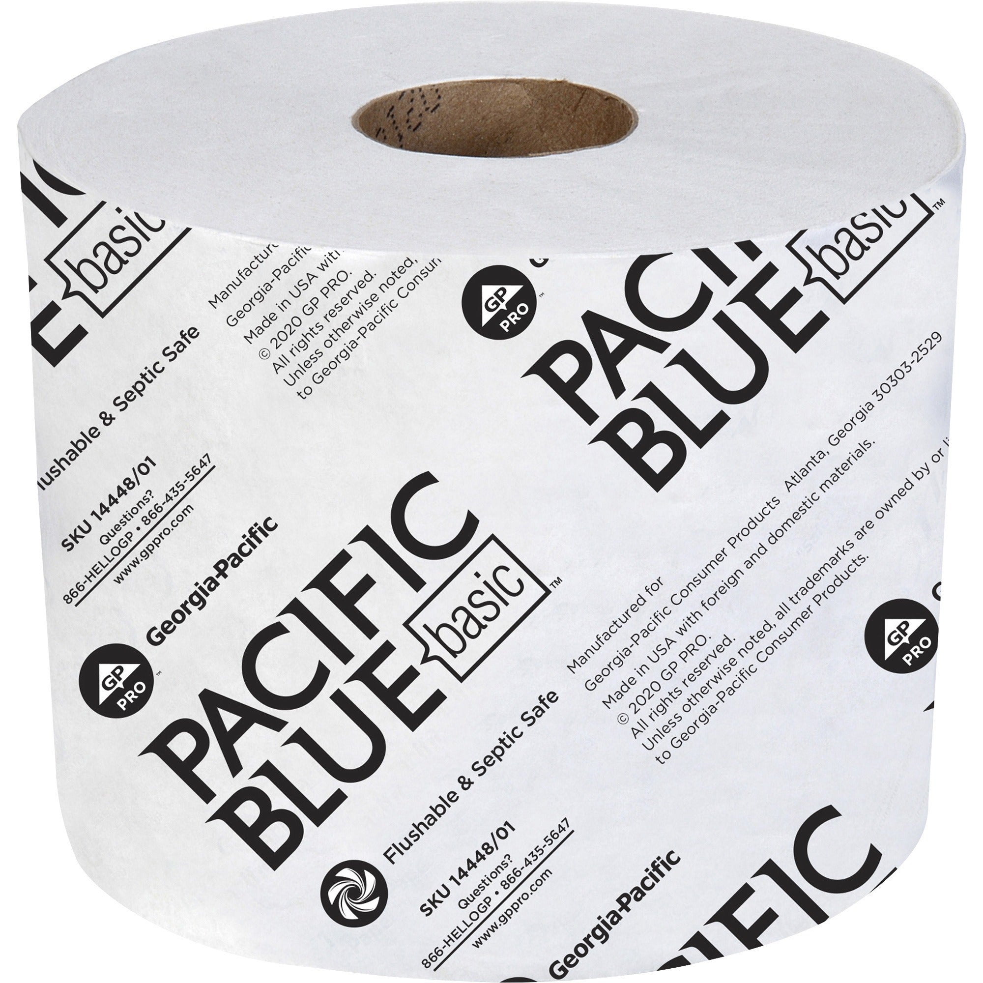 Pacific Blue Basic Standard Roll Toilet Paper - 1 Ply - 3.90" Width x 4" Length - 1500 Sheets/Roll - White - 48 / Carton