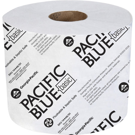 Pacific Blue Basic Standard Roll Toilet Paper - 1 Ply - 3.90" Width x 4" Length - 1500 Sheets/Roll - White - 48 / Carton