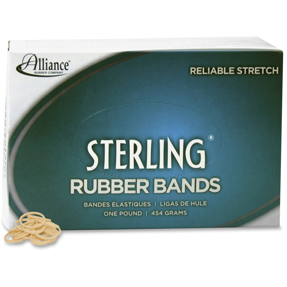 Alliance Rubber Sterling Rubber Bands - Size: #8 - 0.9" Length x 62.5 mil Thickness - Durable, Elastic - Natural Crepe - 7100 / Box