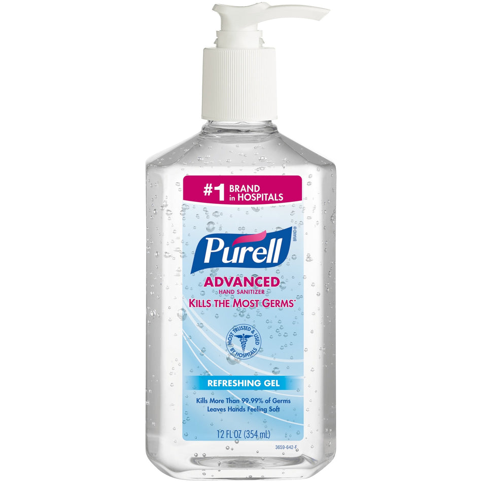 PURELL® Advanced Hand Sanitizer Gel - Clean Scent - 12 fl oz - Pump Bottle Dispenser - Kill Germs - Multipurpose - Moisturizing - Clear - Triclosan-free, Paraben-free, Phthalate-free - 1 Each