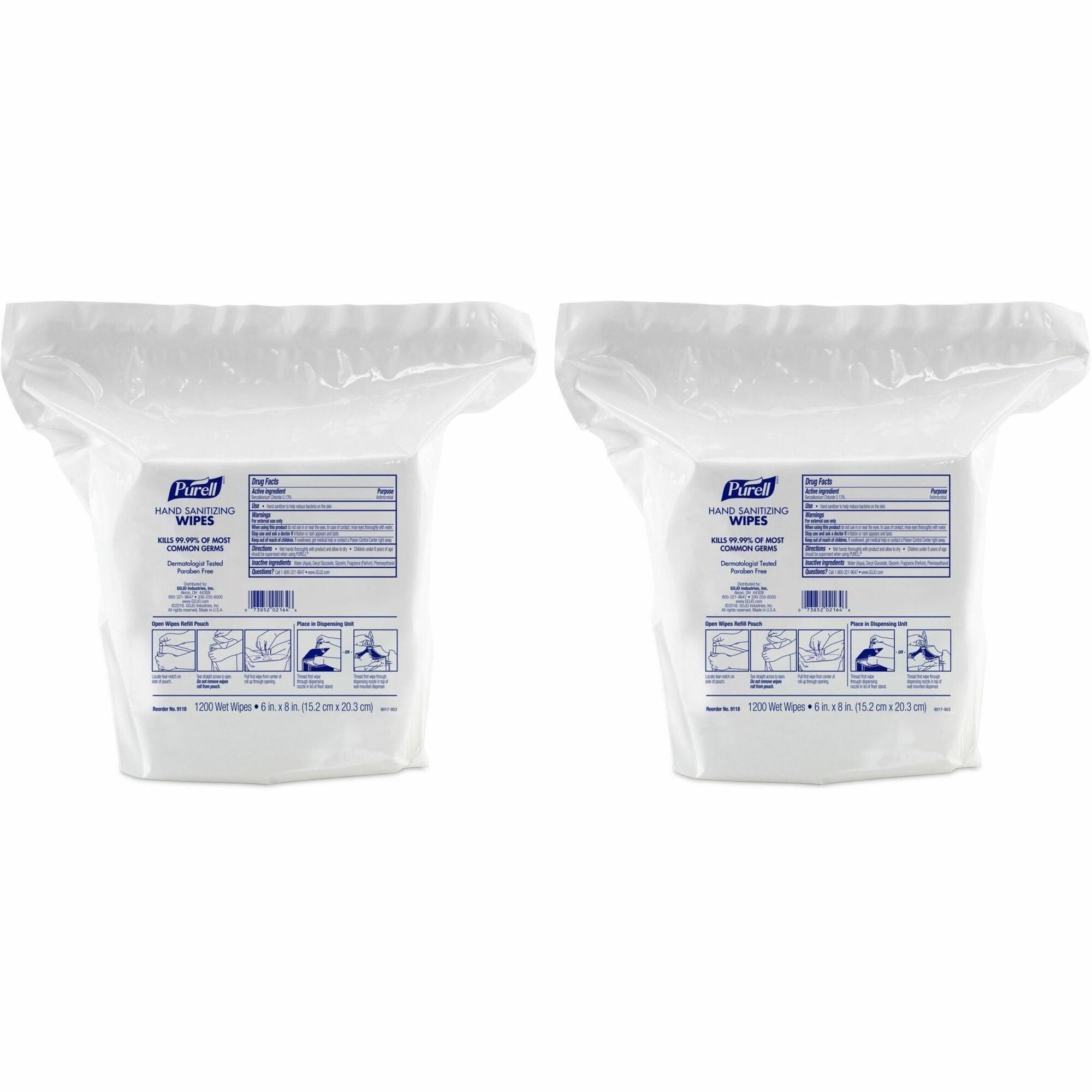 PURELL® Sanitizing Wipes - WhitePack - 1200/Pack - 2 / Carton