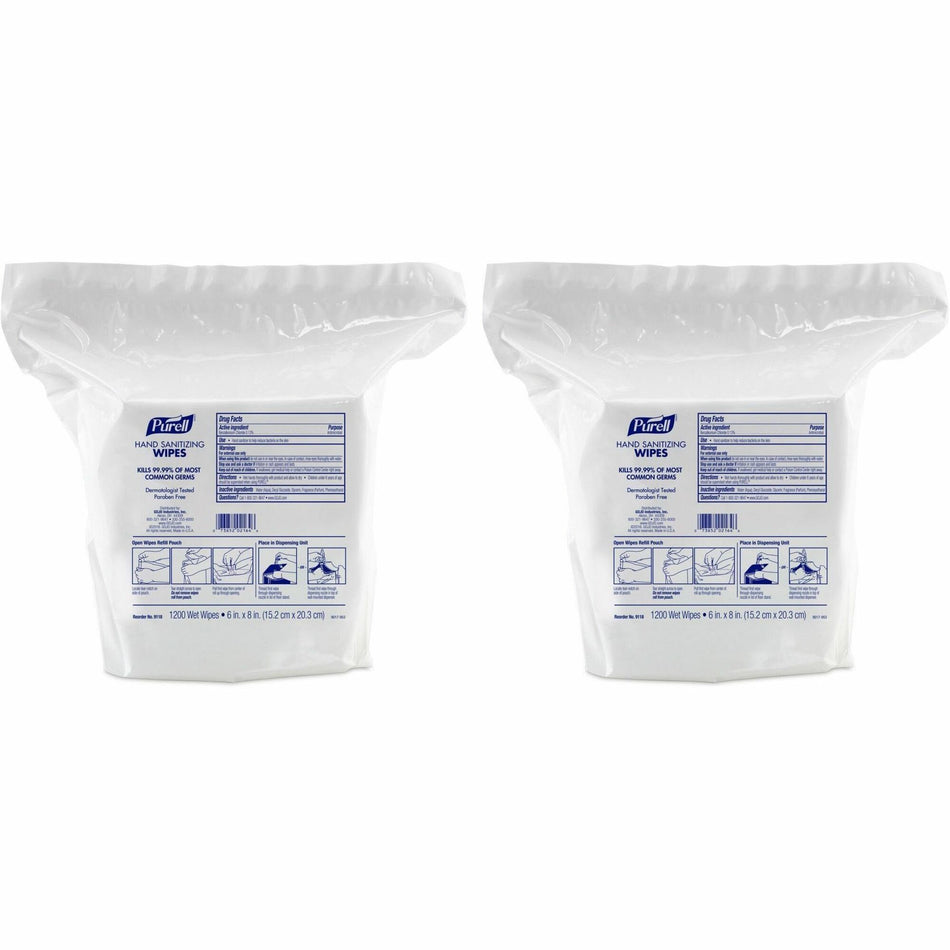 PURELL® Sanitizing Wipes - WhitePack - 1200/Pack - 2 / Carton
