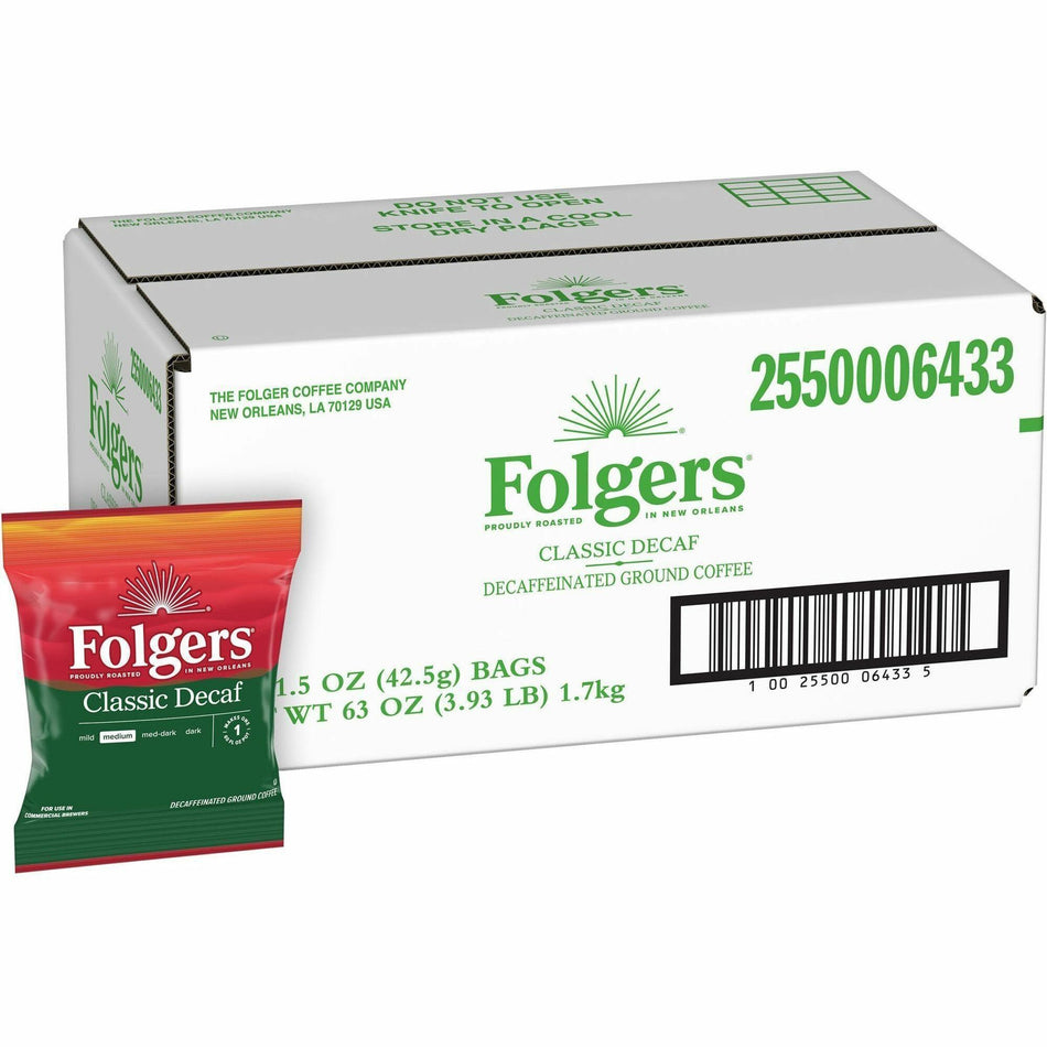 Folgers® Fraction Pack Classic Decaf Coffee - 1.5 oz - Fraction Pack - Decaffeinated - 42 / Carton