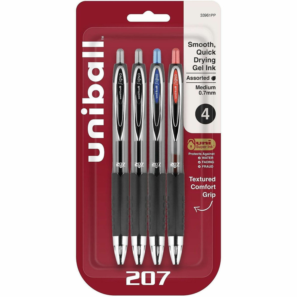 uniball&#8482; 207 Gel Pen - 0.7 mm Medium Pen Point - Refillable - Retractable - Assorted Ink - Gel-based - 4 / Pack
