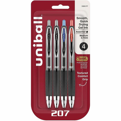 uniball™ 207 Gel Pen - 0.7 mm Medium Pen Point - Refillable - Retractable - Assorted Ink - Gel-based - 4 / Pack