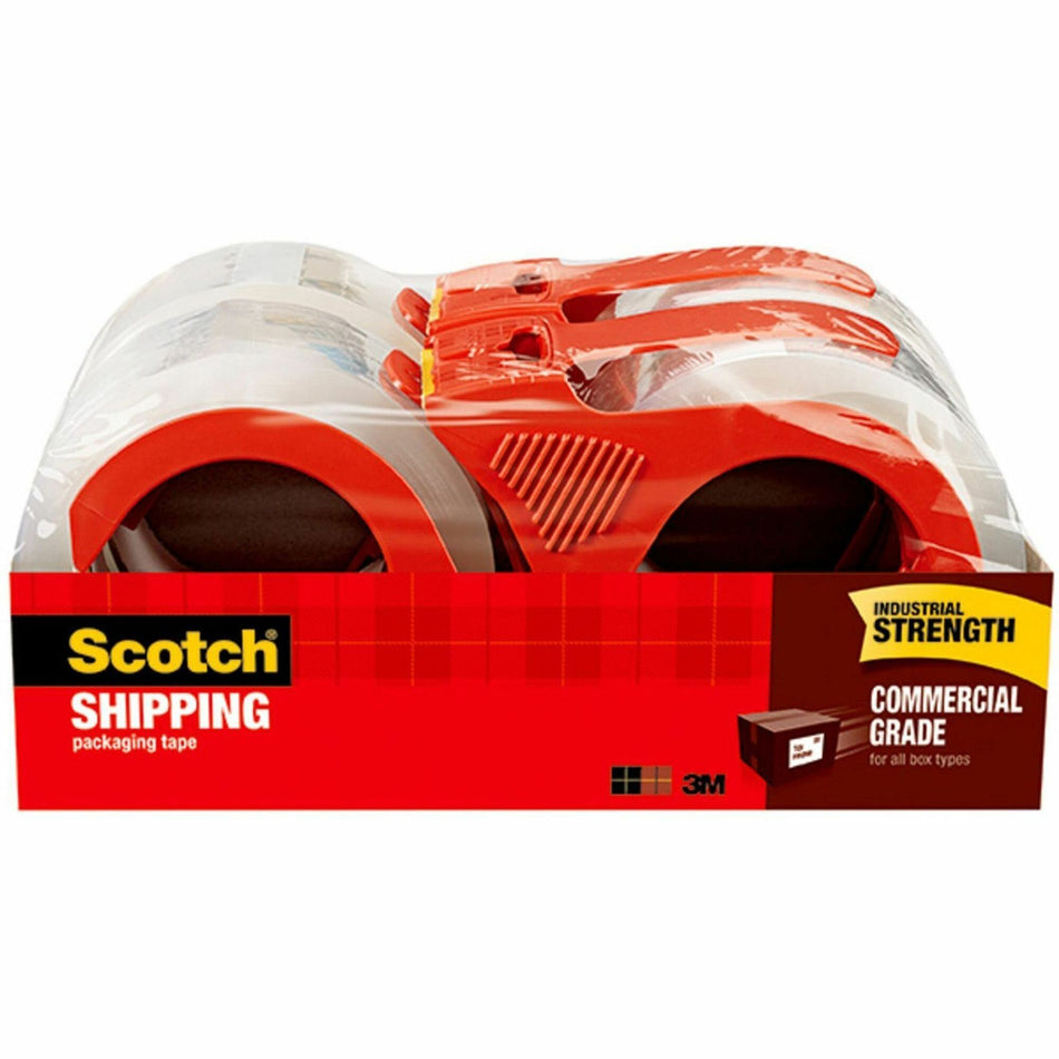 Scotch Commercial-Grade Shipping/Packaging Tape - 54.60 yd Length x 1.88" Width x 3.1 mil Thickness - 3" Core - Clear - Synthetic Rubber Resin - Rubber Resin Backing - Dispenser Included - For Shipping, Packing, Sealing, Splicing - 4 / Pack