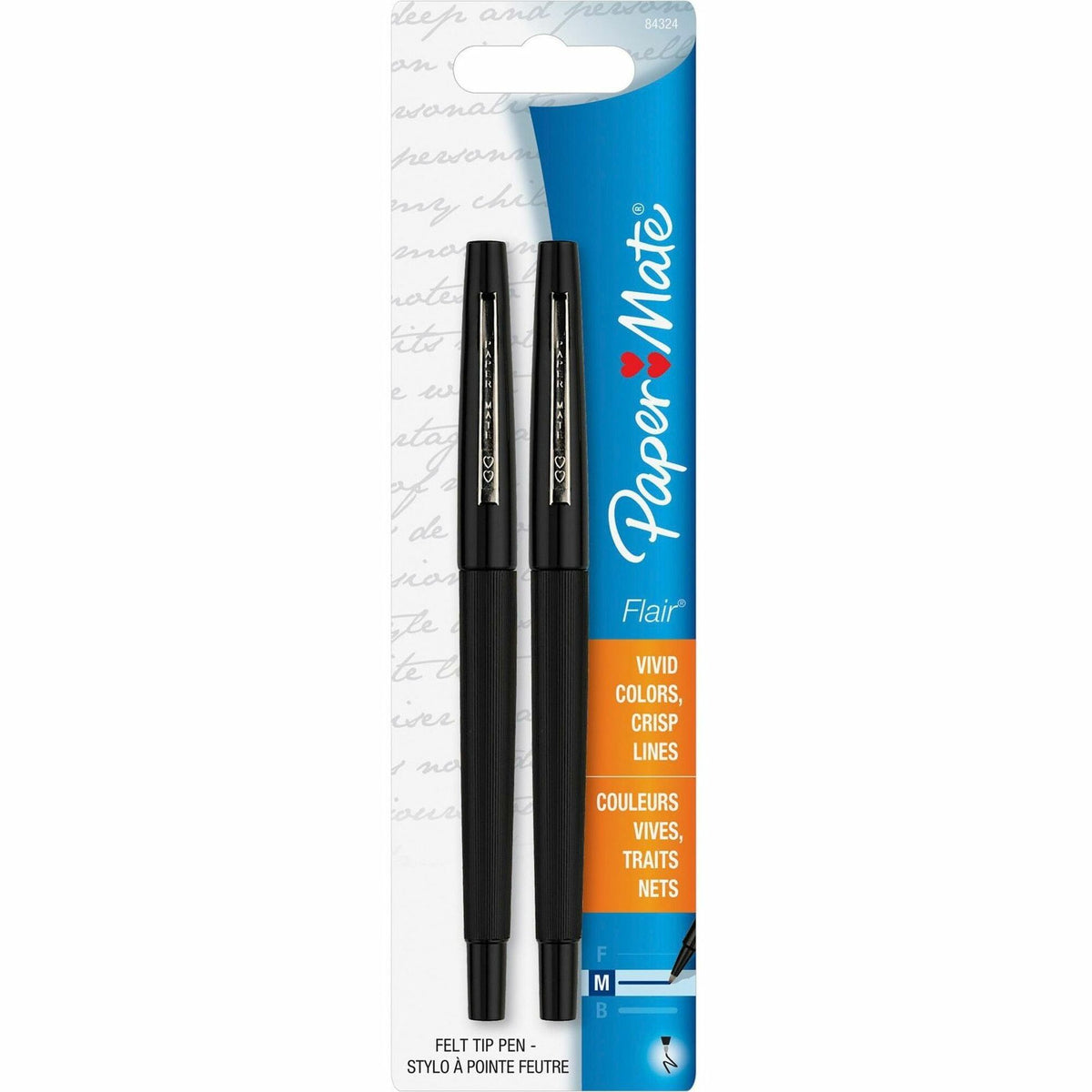 Paper Mate Flair Point Guard Felt Tip Marker Pens - Medium Pen Point - Black Ink - Water Based - Black Barrel - 2 / Pack