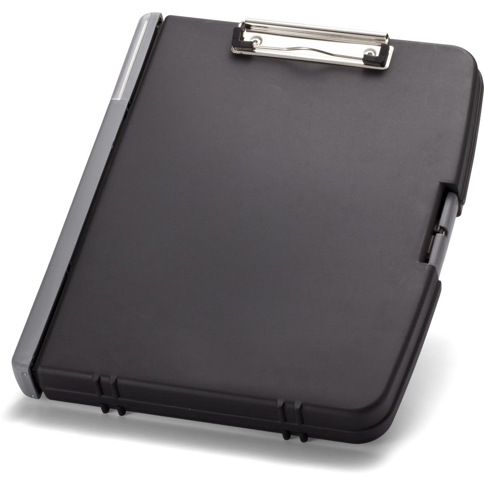 Officemate Triple File Clipboard Storage Box - 8 1/2" x 11" Sheet Size - Spring Clip - Black - 1 Each