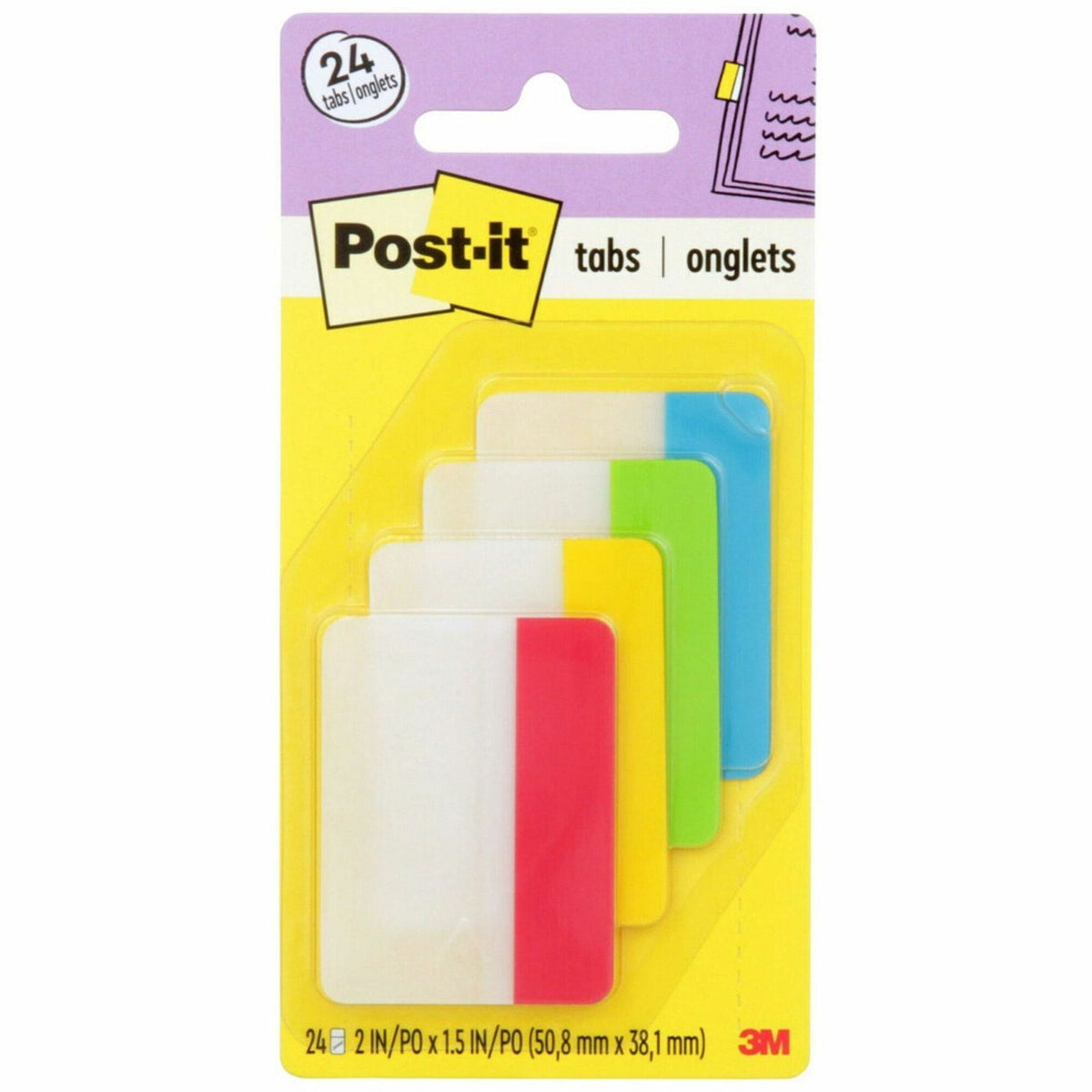 Post-it®  Durable Tabs - Primary Colors - Write-on Tab(s) - 2" Tab Height x 1.50" Tab Width - Red, Yellow, Green, Blue Tab(s) - Durable, Repositionable, Wear Resistant, Tear Resistant - 24 / Pack