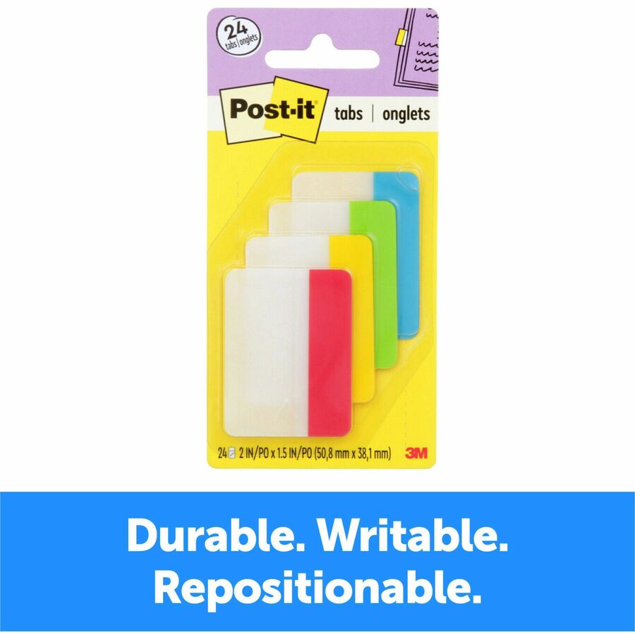 Post-it® Durable Tabs: Primary Colors Write-on Tabs - 2" Height x 1.50" Width - 24 Pack