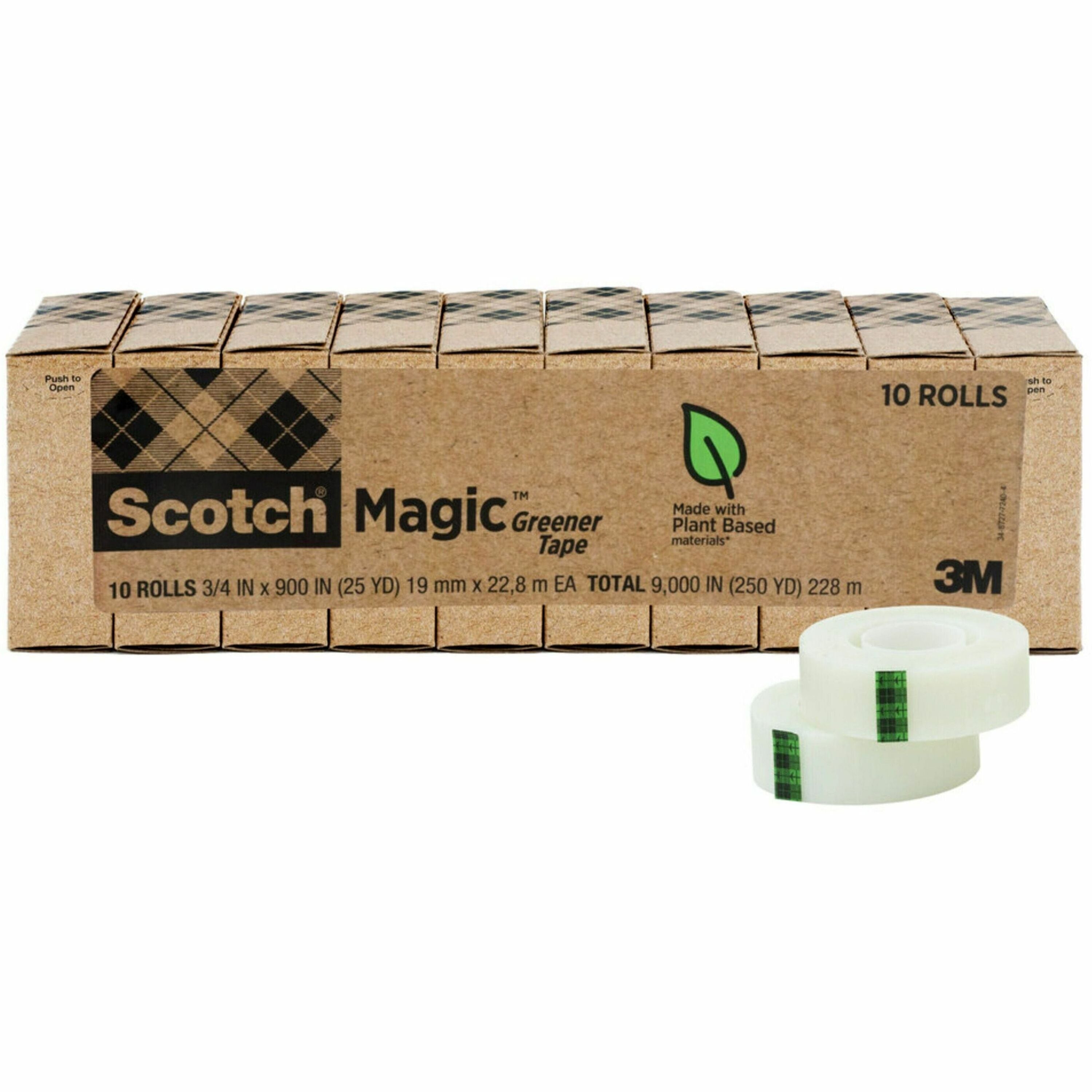 Scotch 3/4"W Magic Greener Tape Rolls - 25 yd Length x 0.75" Width - 1" Core - Matte - Clear - For Sealing, Packing - 10 / Pack