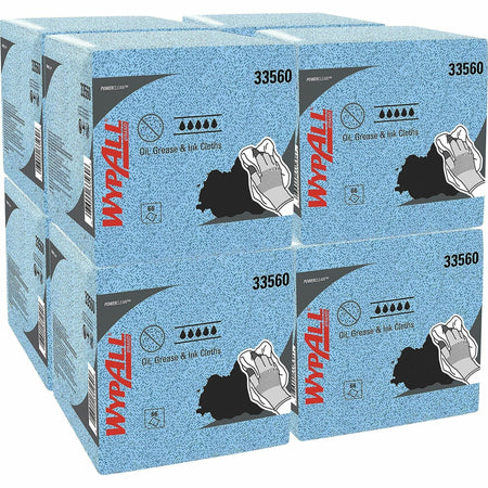 Wypall Oil, Grease & Ink Quarterfold Disposable Cloths - For Industry, Industrial Manufacturing, Oil/Gas - Absorbent, Heavy Duty, Lint-free, Acid-free, Solvent-free - Polypropylene - Blue - 66/Pack - 8 / Carton