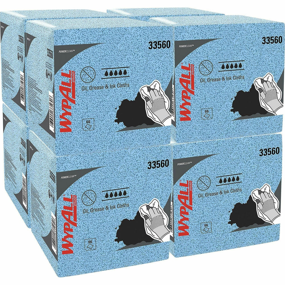 Wypall Oil, Grease & Ink Quarterfold Disposable Cloths - For Industry, Industrial Manufacturing, Oil/Gas - Absorbent, Heavy Duty, Lint-free, Acid-free, Solvent-free - Polypropylene - Blue - 66/Pack - 8 / Carton