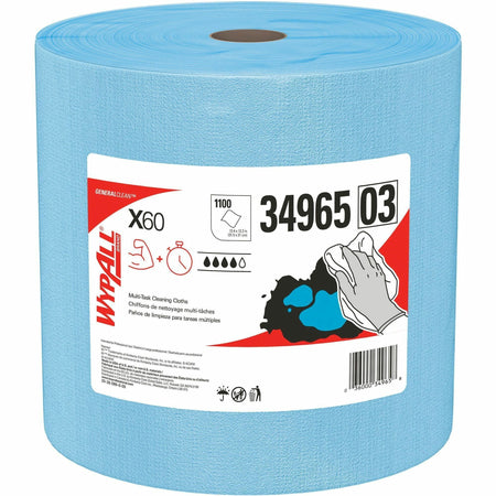 Wypall GeneralClean X60 Multi-Task Cleaning Cloth Jumbo Roll - 12.20" Length x 12.40" Width - Recommended For: Adhesive Remover, Lubricant Remover - Lightweight, Reinforced - Blue - 1 Roll