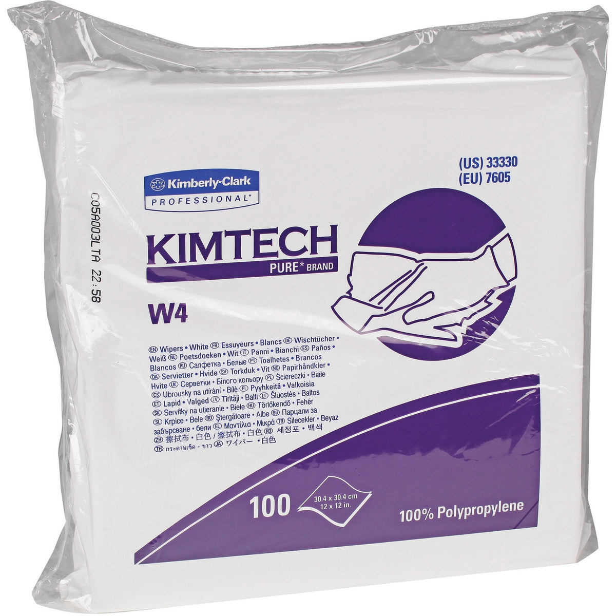 KIMTECH W4 Dry Cleanroom Wipes - For Multipurpose, Industry - Anti-static, Lint-free, Absorbent, Disposable - Polypropylene - White - 100/Pack - 5 / Carton