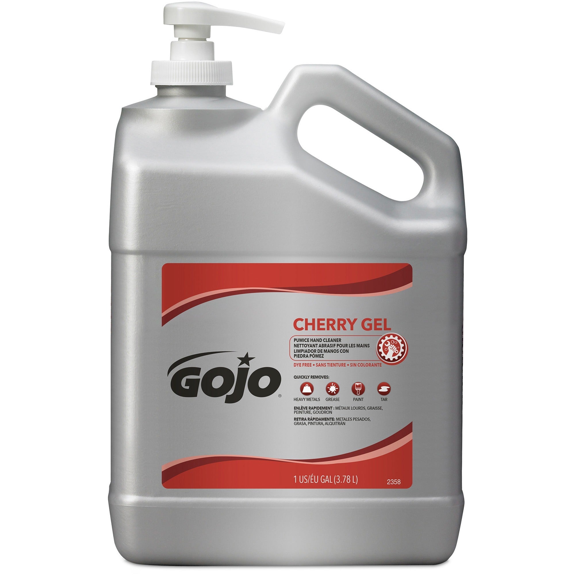 Gojo® Cherry Gel Pumice Hand Cleaner - Cherry Scent - 1 gal - Pump Bottle Dispenser - Dirt Remover, Grease Remover, Oil Remover, Paint Remover, Tar Remover - Red - Heavy Duty, pH Balanced, Pleasant Scent - 1 Each