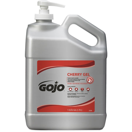 Gojo® Cherry Gel Pumice Hand Cleaner - Cherry Scent - 1 gal - Pump Bottle Dispenser - Dirt Remover, Grease Remover, Oil Remover, Paint Remover, Tar Remover - Red - Heavy Duty, pH Balanced, Pleasant Scent - 1 Each