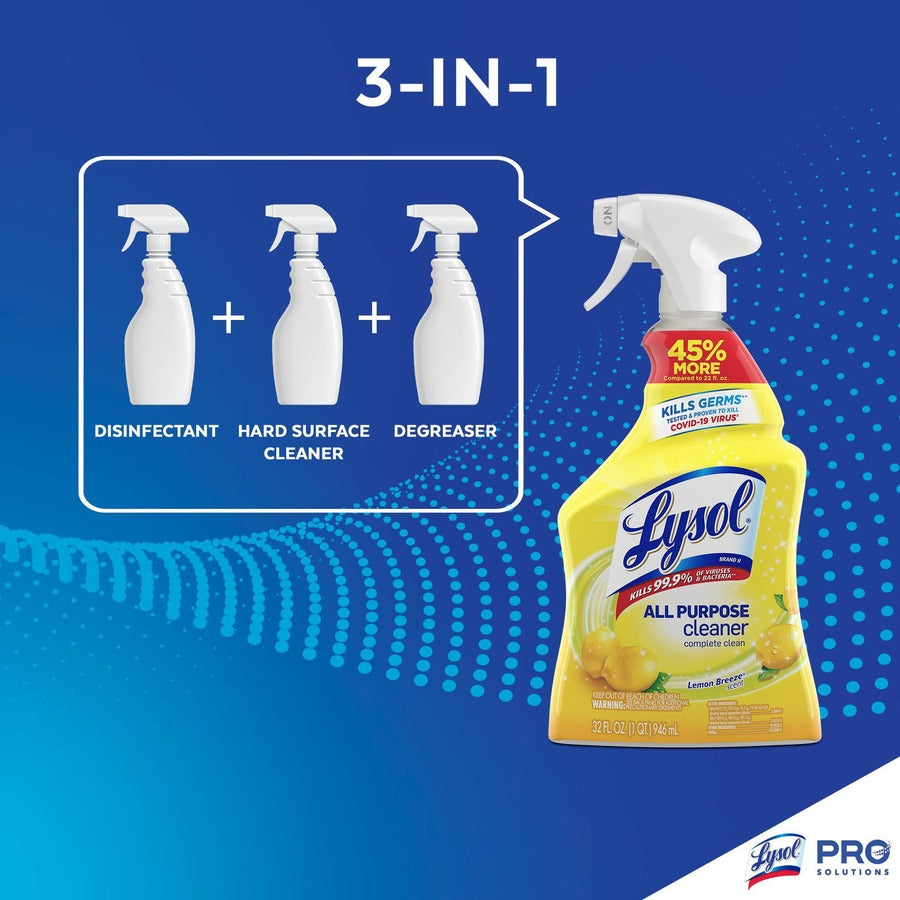 Lysol Lemon All Purpose Cleaner - Ready-To-Use - 32 fl oz (1 quart) - Lemon Breeze Scent - Deodorize, Disinfectant - Yellow - 1 Each