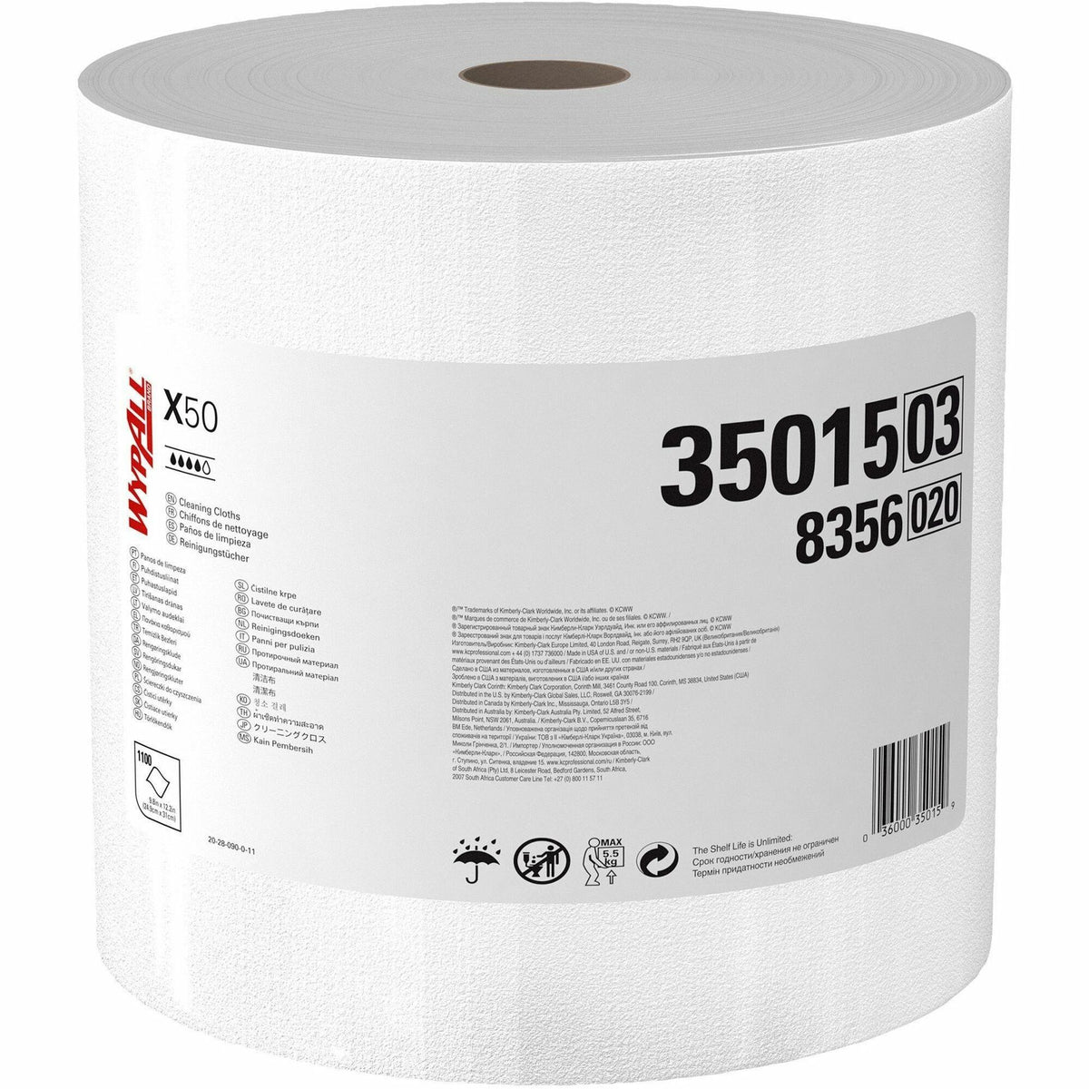 Wypall General Clean X50 Cleaning Cloths - 12.20" Length x 9.80" Width - Reinforced - White - 1 Roll