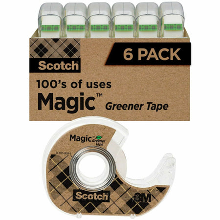 Scotch 3/4"W Magic Greener Tape - 16.67 yd Length x 0.75" Width - 1" Core - Matte - Clear - Dispenser Included - Handheld Dispenser - Split Resistant, Tear Resistant - For Packing - 6 / Pack