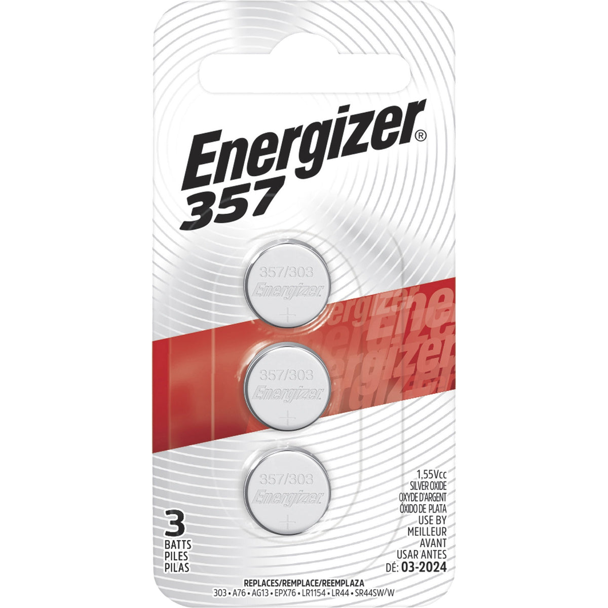 Energizer 357/303 Silver Oxide Button Batteries - For Multipurpose - 1.55 V DC - 3 / Pack