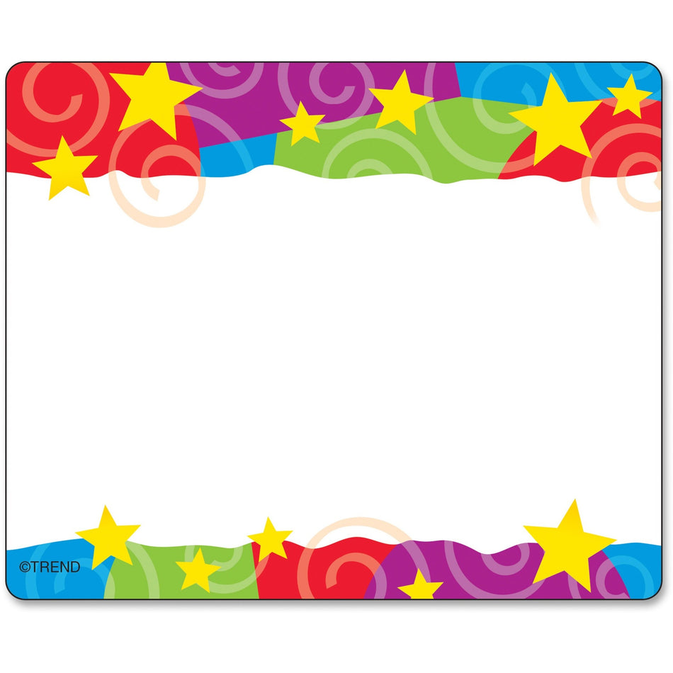 Trend Stars & Swirls Colorful Self-adhesive Name Tags - 3" Length x 2.50" Width - Rectangular - Assorted - 36 / Pack