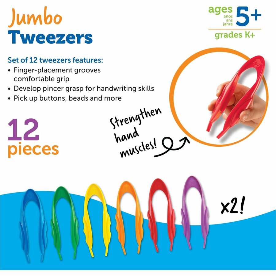 Learning Resources Primary Science Jumbo Tweezers - Multi-activity Toy - Theme/Subject: Learning - 5+ - 12 Pieces - Red, Blue, Green, Yellow, Orange, Purple