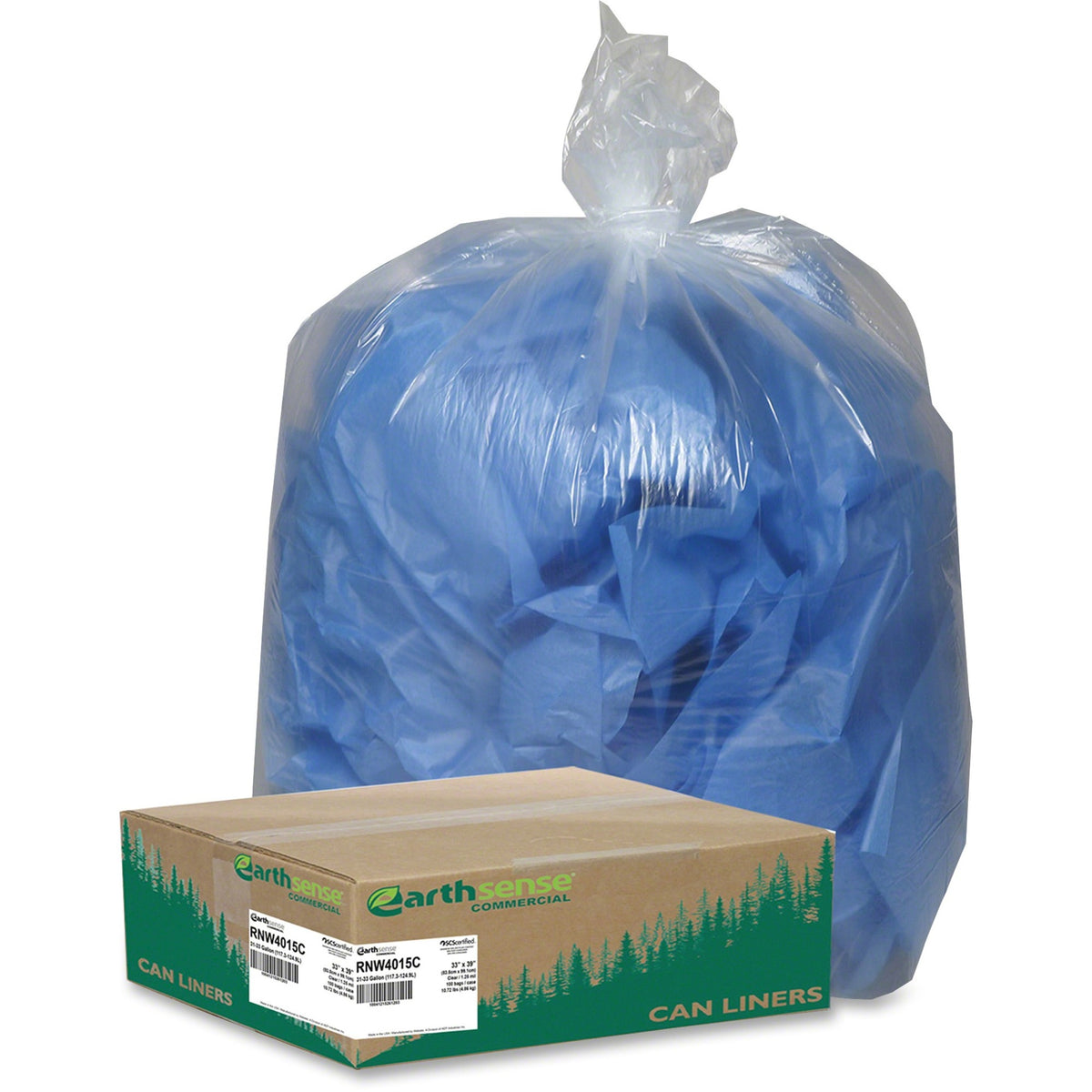 Berry Coreless Heavy-duty Can Liners - Medium Size - 33 gal Capacity - 39" Length x 33" Width x 1.25 mil (32 Micron) Thickness - Low Density - Clear - Resin - Recycled - 100 / Carton