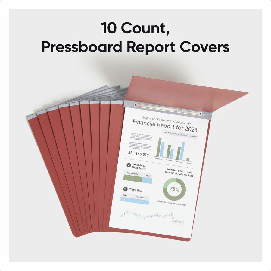 Smead Recycled Report Cover - 3" Folder Capacity - 11" x 17" - 3" Expansion - 1 Fastener(s) - 25 pt. - Pressboard - Red - Metal Compressor, Hinged - 100% Paper Recycled - 1 Each