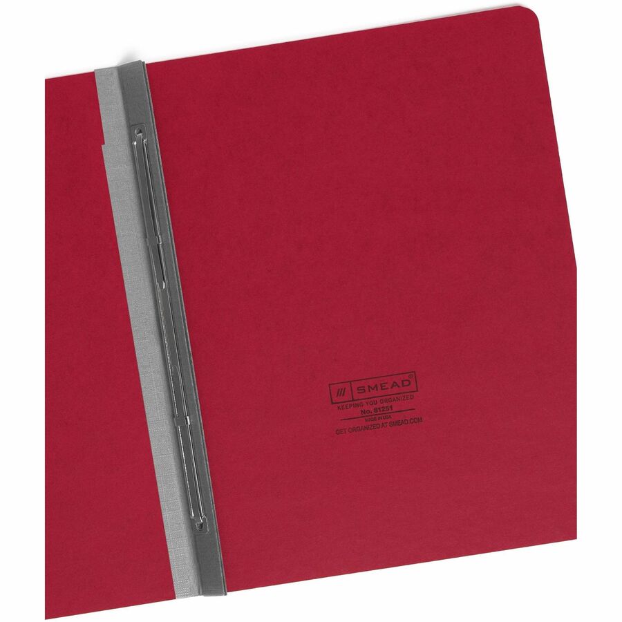 Smead Recycled Fastener Folder - 3" Folder Capacity - 8 1/2" x 11" - 3" Expansion - 1 Fastener(s) - 25 pt. - Pressboard - Bright Red - Metal Compressor, Hinged - 100% Paper Recycled - 1 Each