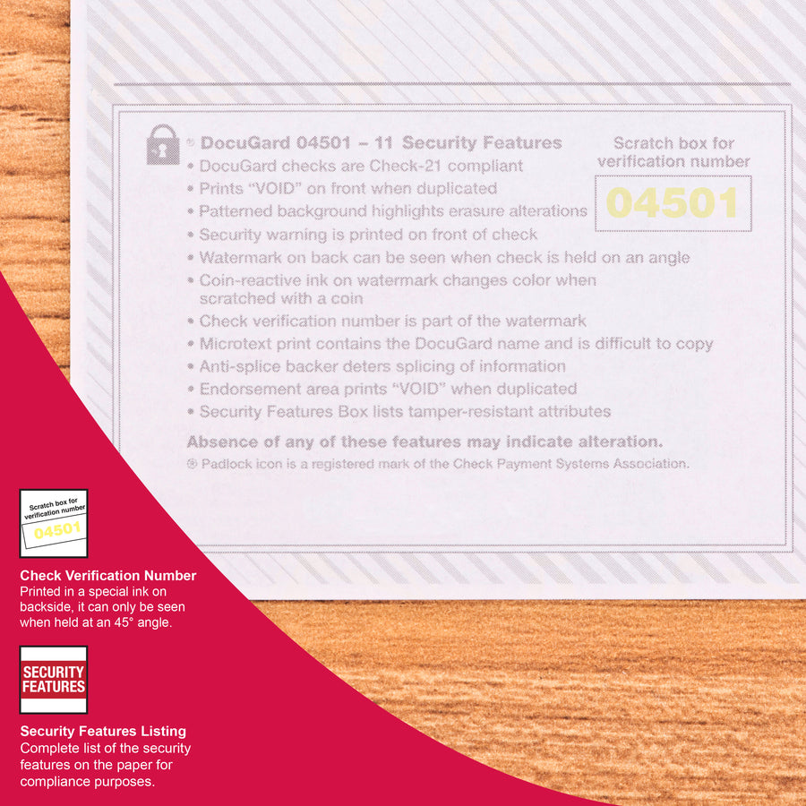 DocuGard Security Business Checks - Letter - 8 1/2" x 11" - 24 lb Basis Weight - Smooth - Watermarked, Pantograph, Coin-reactive Ink, Microtext Printing, Security Features Listing, Perforated, Security Warning, Patterned - Marble Blue - 500 / Ream
