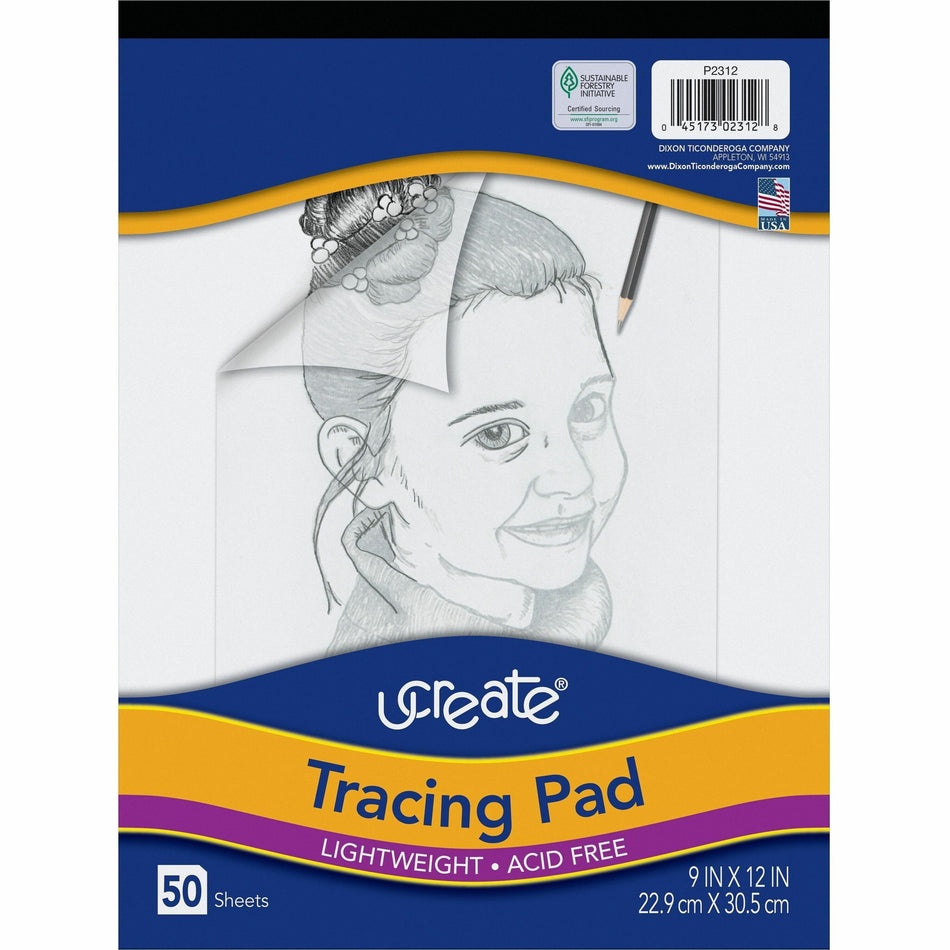 UCreate Tracing Pad - 50 Sheets - Plain - 9" x 12" Sheet Size - White Paper - 1 Pad