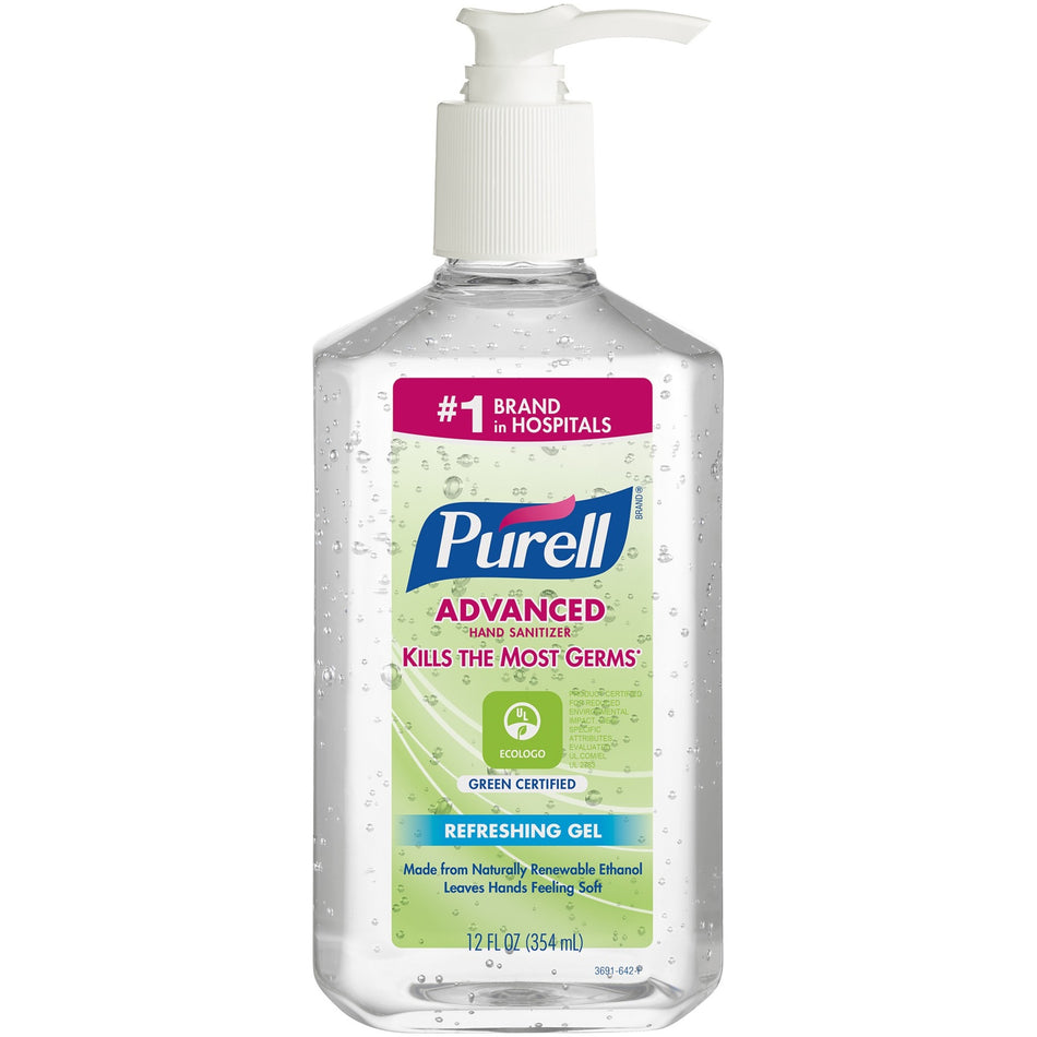 PURELL® Hand Sanitizer Gel - Fragrance-free Scent - 12 fl oz - Pump Bottle Dispenser - Kill Germs - Clear - 1 Each