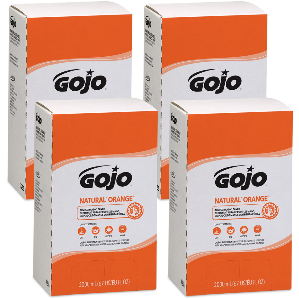 Gojo® Natural Orange Pumice Hand Cleaner Refill - Orange Citrus Scent - 2.11 quart - Dirt Remover, Grease Remover, Soilage Remover - Hand - Gray - 4 / Carton